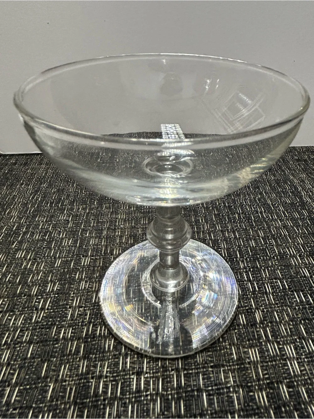 Clear Glass Coupe Champagne Glasses - Eclectic Set of 2 - One is Marked France